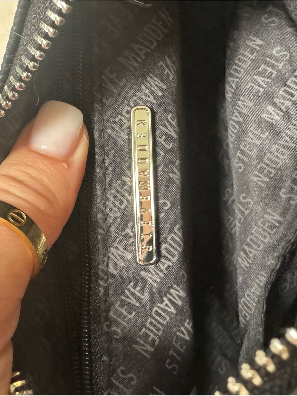Steve Madden Black Quilted Logo Chain-Handle Shoulder Bag - Picture 7 of 11